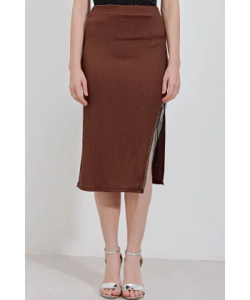 1890 Zincir Detaylı Etek  Kahverengi