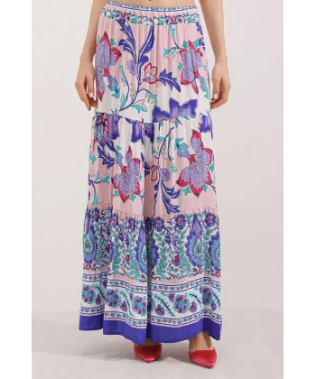 1898 Desenli Uzun Etek  Mor