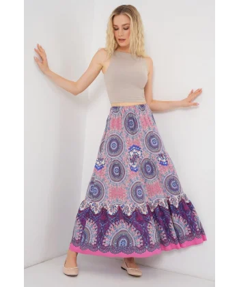 1898 Desenli Uzun Etek - Pembe