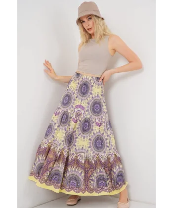 1898 Desenli Uzun Etek - Sarı