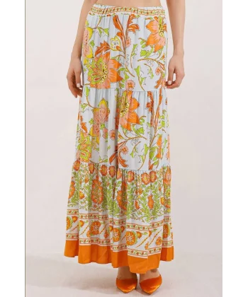1898 Desenli Uzun Etek - Turuncu