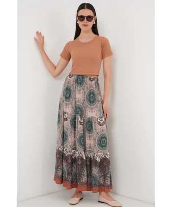 1898 Desenli Uzun Etek - Zümrüt Yeşili