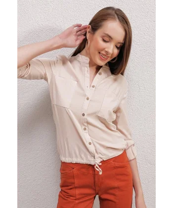 19 ÖNÜ BAĞCIKLI GÖMLEK  Krem