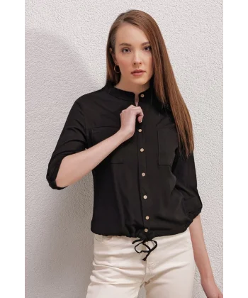 19 ÖNÜ BAĞCIKLI GÖMLEK  Siyah