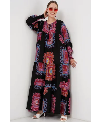 1947 Desenli Uzun Elbise - M. Kırmızı