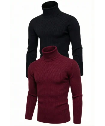 2li Siyah Bordo Unisex Kaşkorse Boğazlı Full Likralı Fitilli Body Kazak