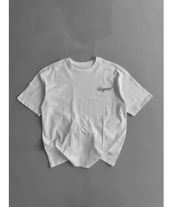 20/1 Penye Compack Baskılı Oversize Bisiklet Yaka Kısa Kol Yazlık T-shirt - Beyaz