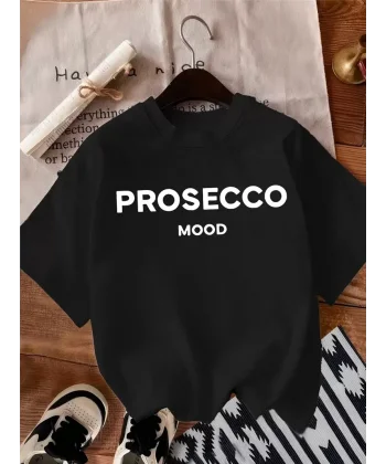 20/1 Penye Compack Baskılı Oversize Bisiklet Yaka Kısa Kol Yazlık T-shirt - Siyah