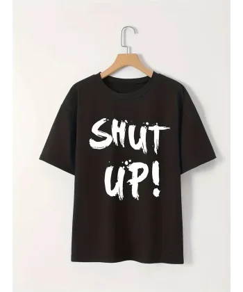 20/1 Penye Compack Baskılı Oversize Bisiklet Yaka m Kısa Kol Yazlık T-shirt - Siyah