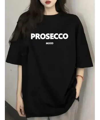 20/1 Penye Compack Baskılı Oversize Kısa Kol Bisiklet Yaka T-shirt - Siyah