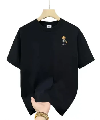 20/1 Penye Compack Gözlüklü Ayı Baskılı Oversize Bisiklet Yaka Erkek T-shirt - Siyah