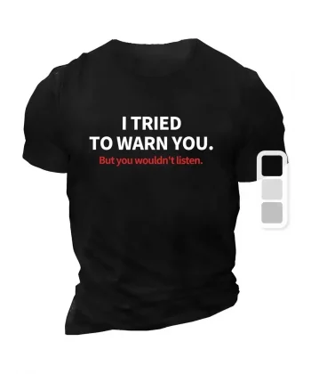 20/1 Penye Compack I TRIED TO WARN YOU. Baskılı Oversize Bisiklet Yaka T-shirt - Siyah