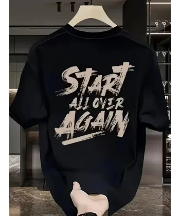20/1 Penye Compack Start All Over Baskılı Oversize Bisiklet Yaka Kısa Kol T-shirt - Siyah