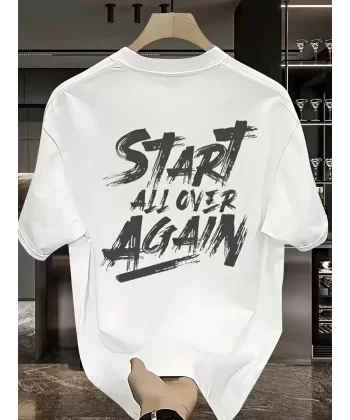 20/1 Penye Compack Start All Over Baskılı Oversize Bisiklet Yaka Kısa Kol Yazlık T-shirt - Beyaz