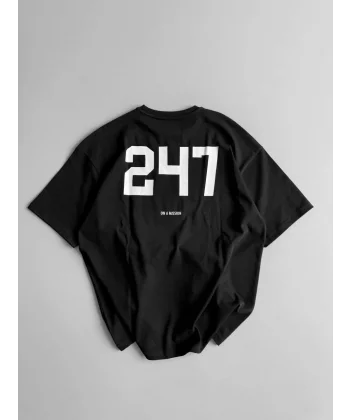 20/1 Penye CompackBaskılı Oversize Bisiklet Yaka Kısa Kol Yazlık T-shirt - Siyah