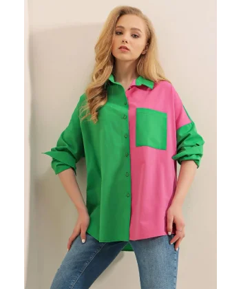 20116 Blok Renkli Gömlek  Yeşil
