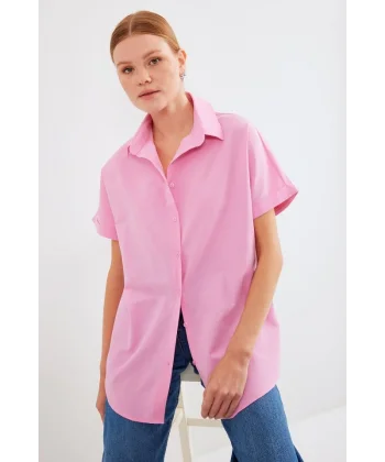 20120 Oversize Kısa Kollu Gömlek  Pembe