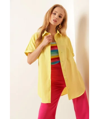 20120 Oversize Kısa Kollu Gömlek  Sarı