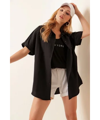 20120 Oversize Kısa Kollu Gömlek  Siyah