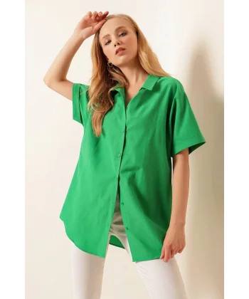 20120 Oversize Kısa Kollu Gömlek  Yeşil
