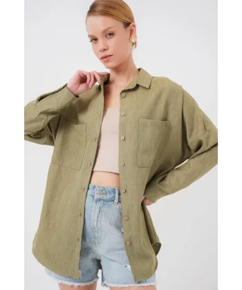 20126 Oversize Keten Gömlek - Çağla