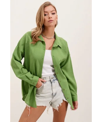 20153 Tek Cepli Oversize Gömlek  E.Yeşil