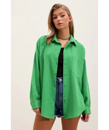 20153 Tek Cepli Oversize Gömlek  Yeşil