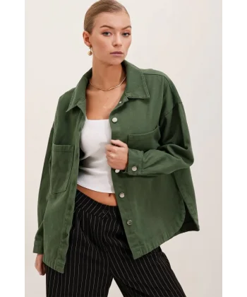 20192 Oversize Gabardin Gömlek Ceket - Haki