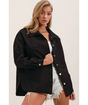 20192 Oversize Gabardin Gömlek Ceket - Siyah