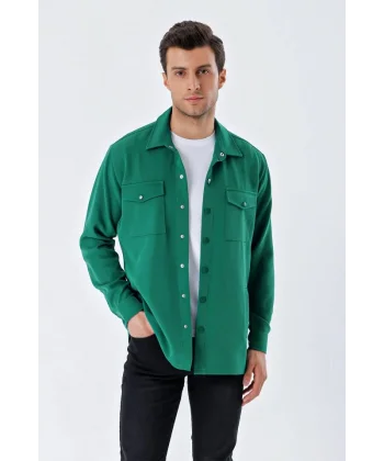 20193 Oversize Erkek Gömlek - Zümrüt Yeşili