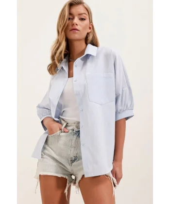 20213 Oversize Kısa Kol Basic Gömlek  Bebe Mavi