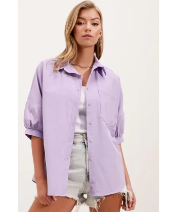 20213 Oversize Kısa Kol Basic Gömlek  Lila