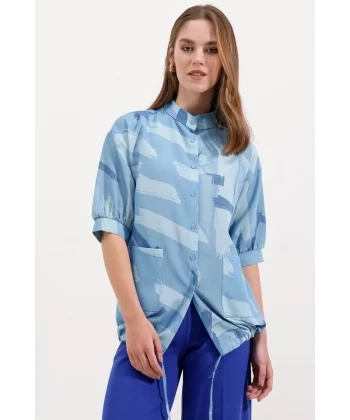20226 Desenli Oversize Gömlek  Mavi