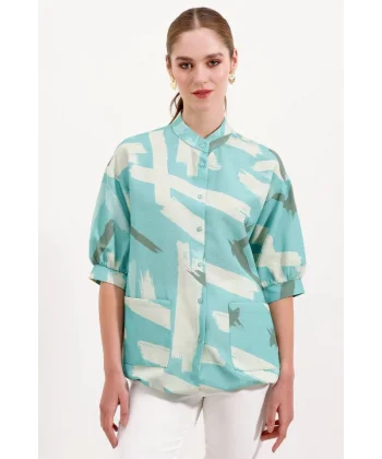 20226 Desenli Oversize Gömlek  Mint