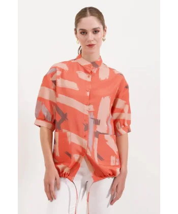 20226 Desenli Oversize Gömlek  Turuncu