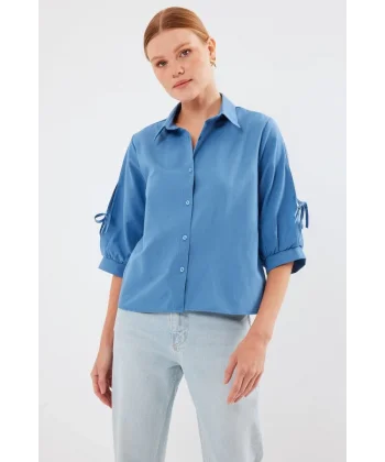 20246 Kol Detaylı Crop Gömlek  İndigo