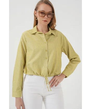 20276 Uzun Kol Çizgili Gömlek  E.Yeşil