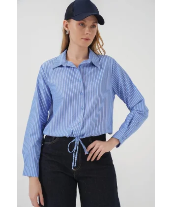 20276 Uzun Kol Çizgili Gömlek  Mavi