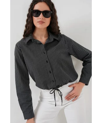 20276 Uzun Kol Çizgili Gömlek  Siyah