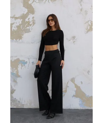 220 Gr Ni̇kol Yüksek Bel Arka Apolet Kemer Detayli Palazzo Pantolon