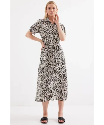 2213 Kısa Kol Viskon Elbise  C.Siyah