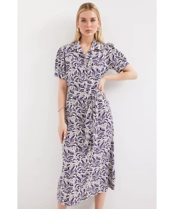 2213 Kısa Kol Viskon Elbise  F.Lacivert