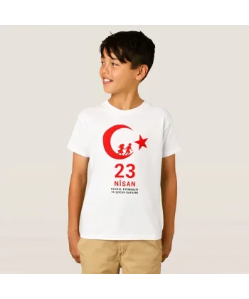 23 Nisan Çocuk Bayramı Baskılı Özel T-shirt - Beyaz