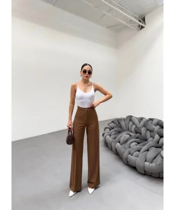 230 Gr Poly Viscose Lycra Metal Düğme Palazzo Pantolon