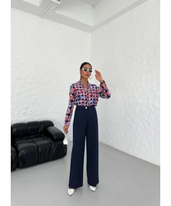 230 Gr Poly Viscose Lycra Metal Düğme Palazzo Pantolon