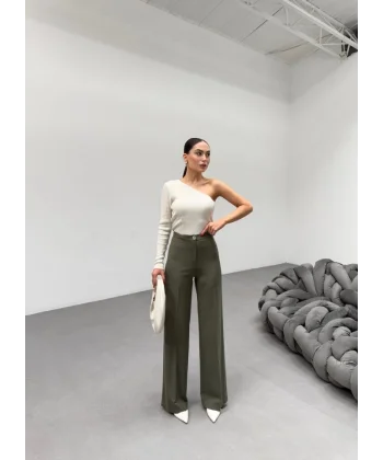 230 Gr Poly Viscose Lycra Metal Düğme Palazzo Pantolon