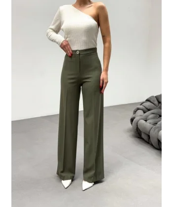 230 Gr Poly Viscose Lycra Metal Düğme Palazzo Pantolon