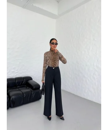 230 Gr Poly Viscose Lycra Metal Düğme Palazzo Pantolon