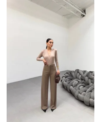 230 Gr Poly Viscose Lycra Metal Düğme Palazzo Pantolon