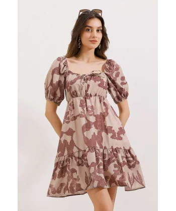 2351 Kloş Poplin Elbise  D.Gül Kurusu